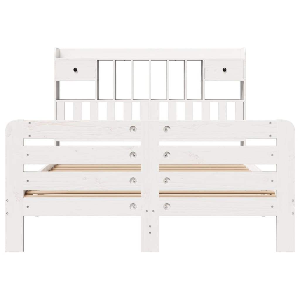Seng med bokhylle uten madrass hvit 160x200 cm heltre furu