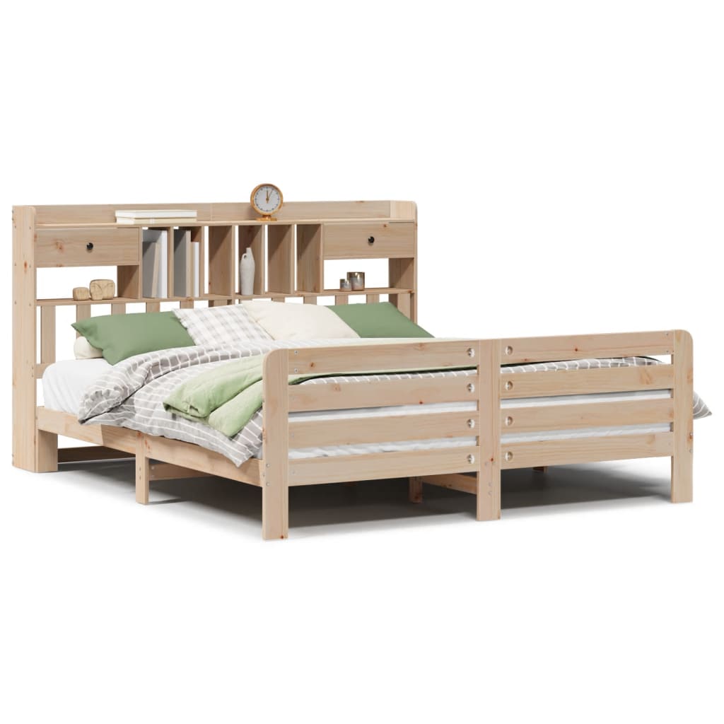 Seng med bokhylle uten madrass 180x200 cm heltre furu