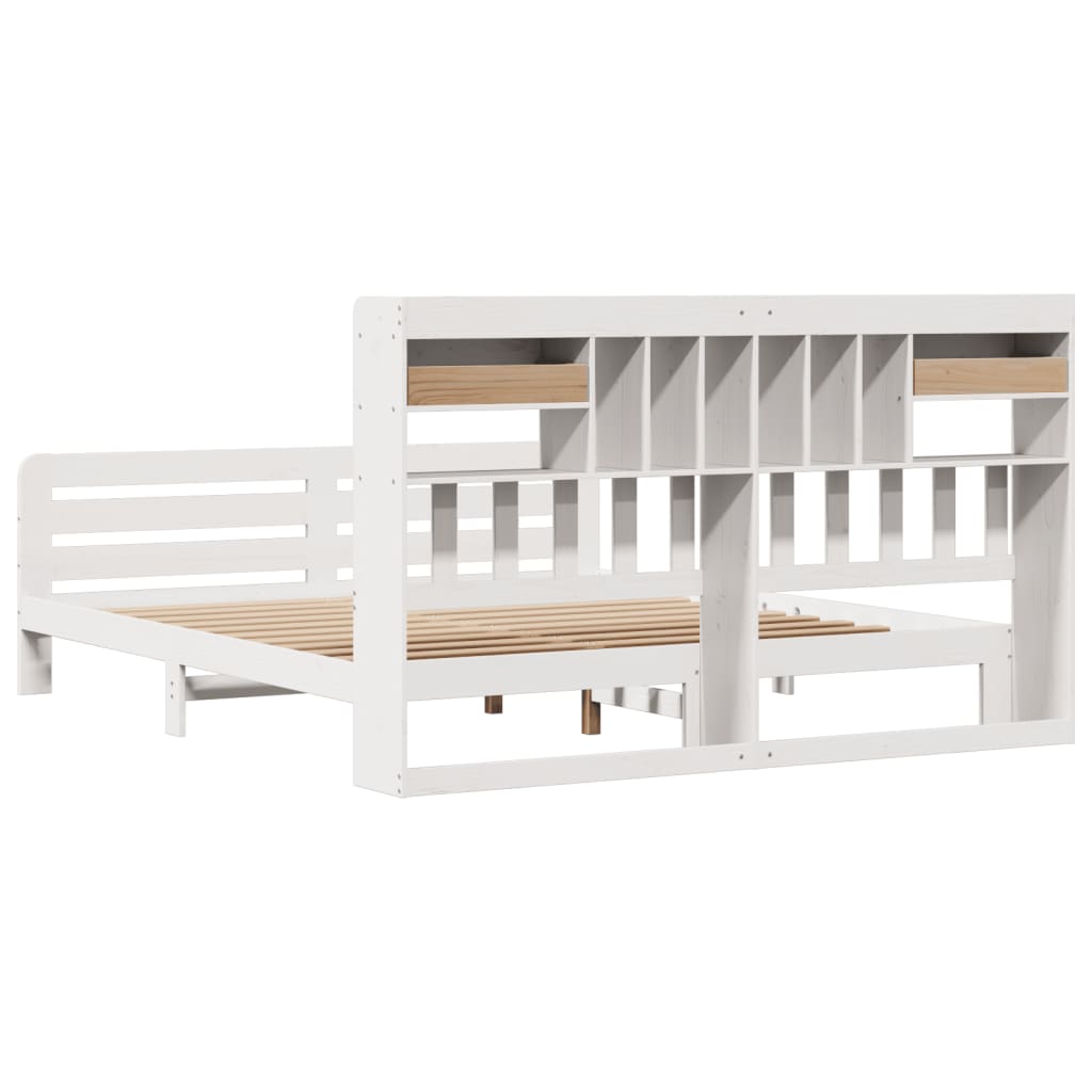 Seng med bokhylle uten madrass hvit 180x200 cm heltre furu