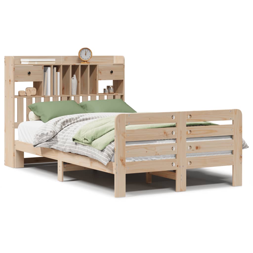 Seng med bokhylle uten madrass 135x190 cm heltre furu