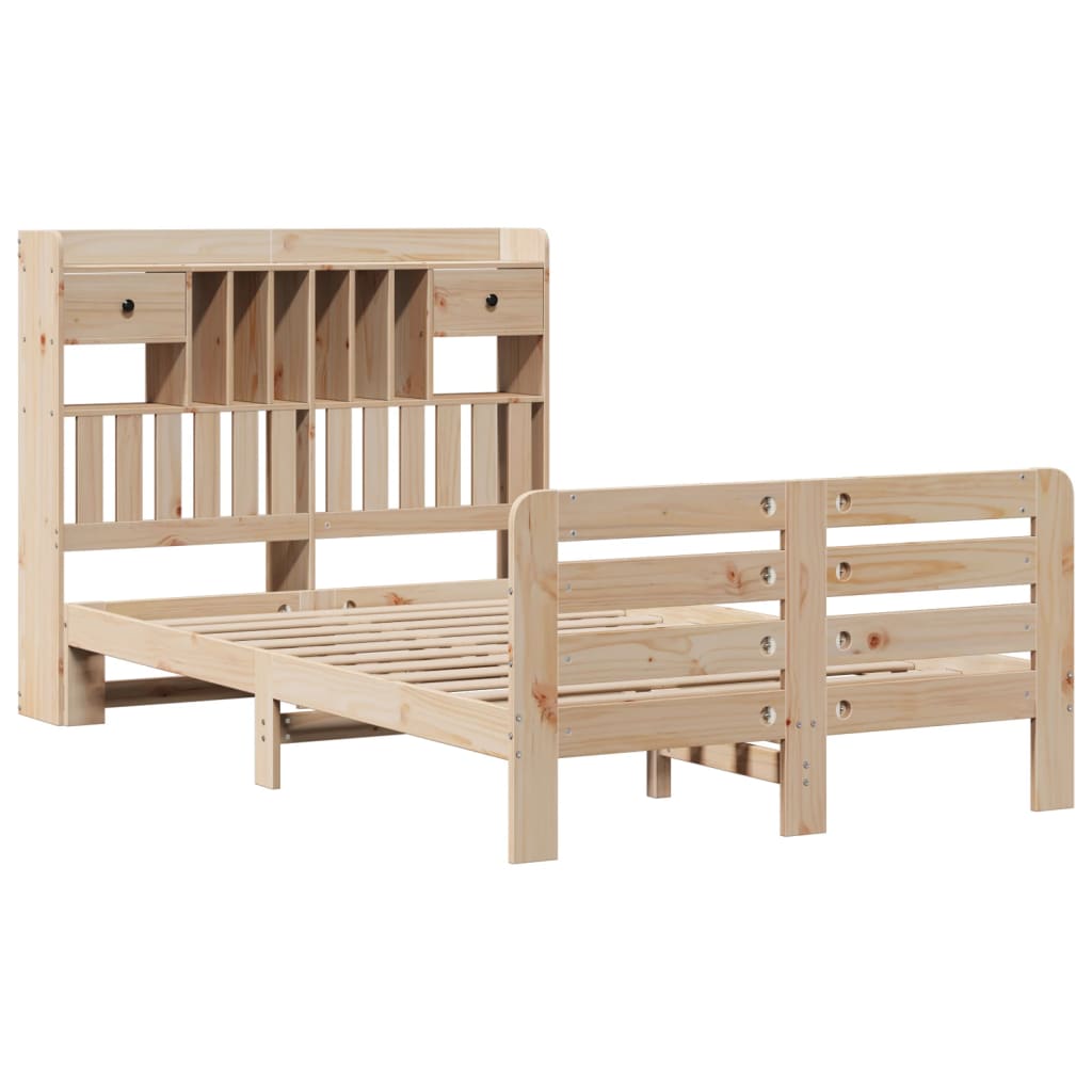 Seng med bokhylle uten madrass 135x190 cm heltre furu