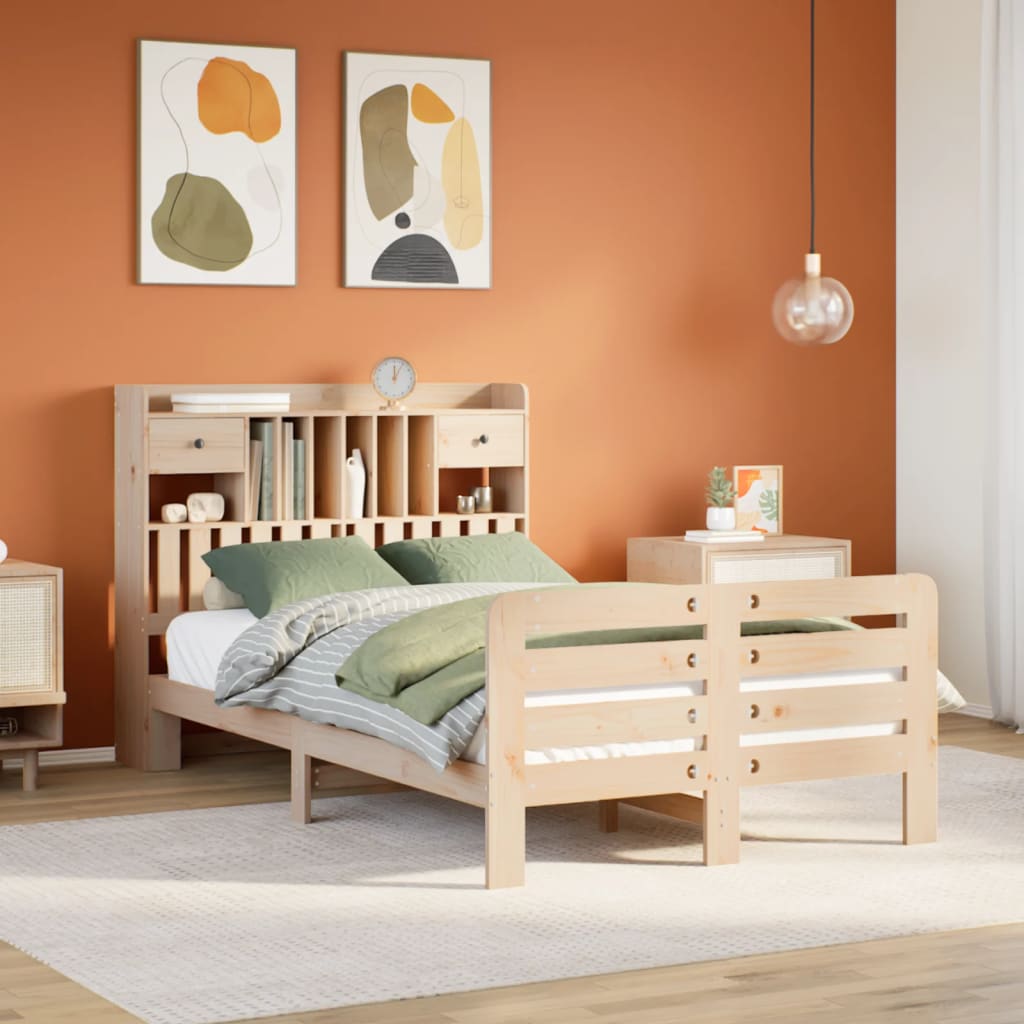 Seng med bokhylle uten madrass 135x190 cm heltre furu