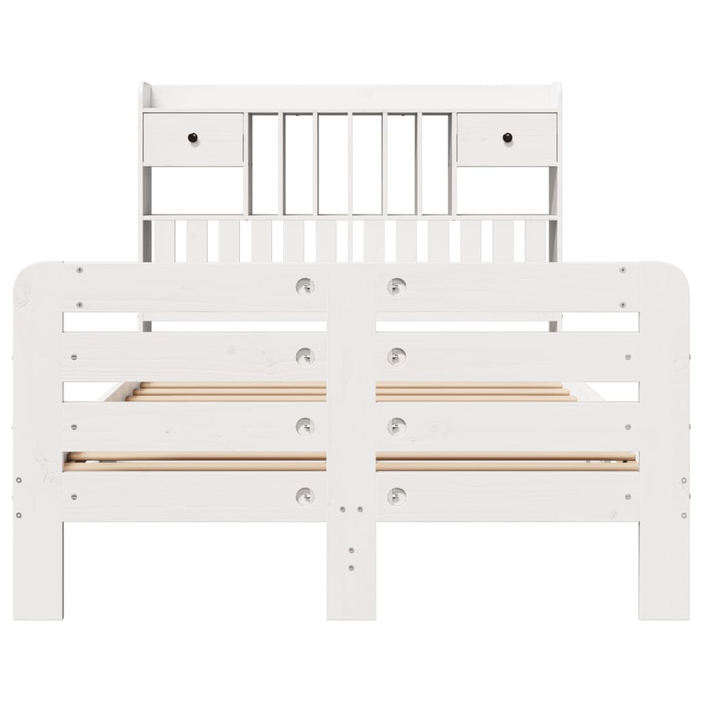 Seng med bokhylle uten madrass hvit 135x190 cm heltre furu