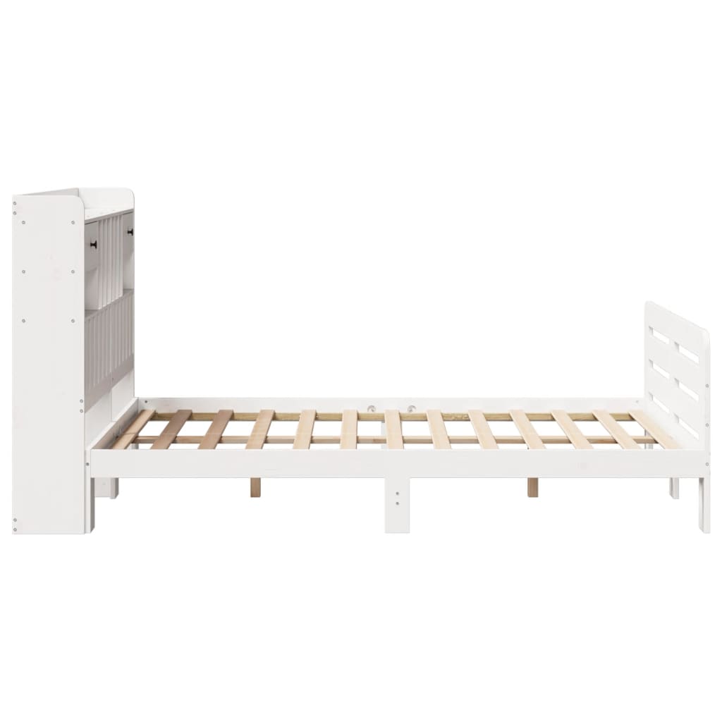 Seng med bokhylle uten madrass hvit 135x190 cm heltre furu
