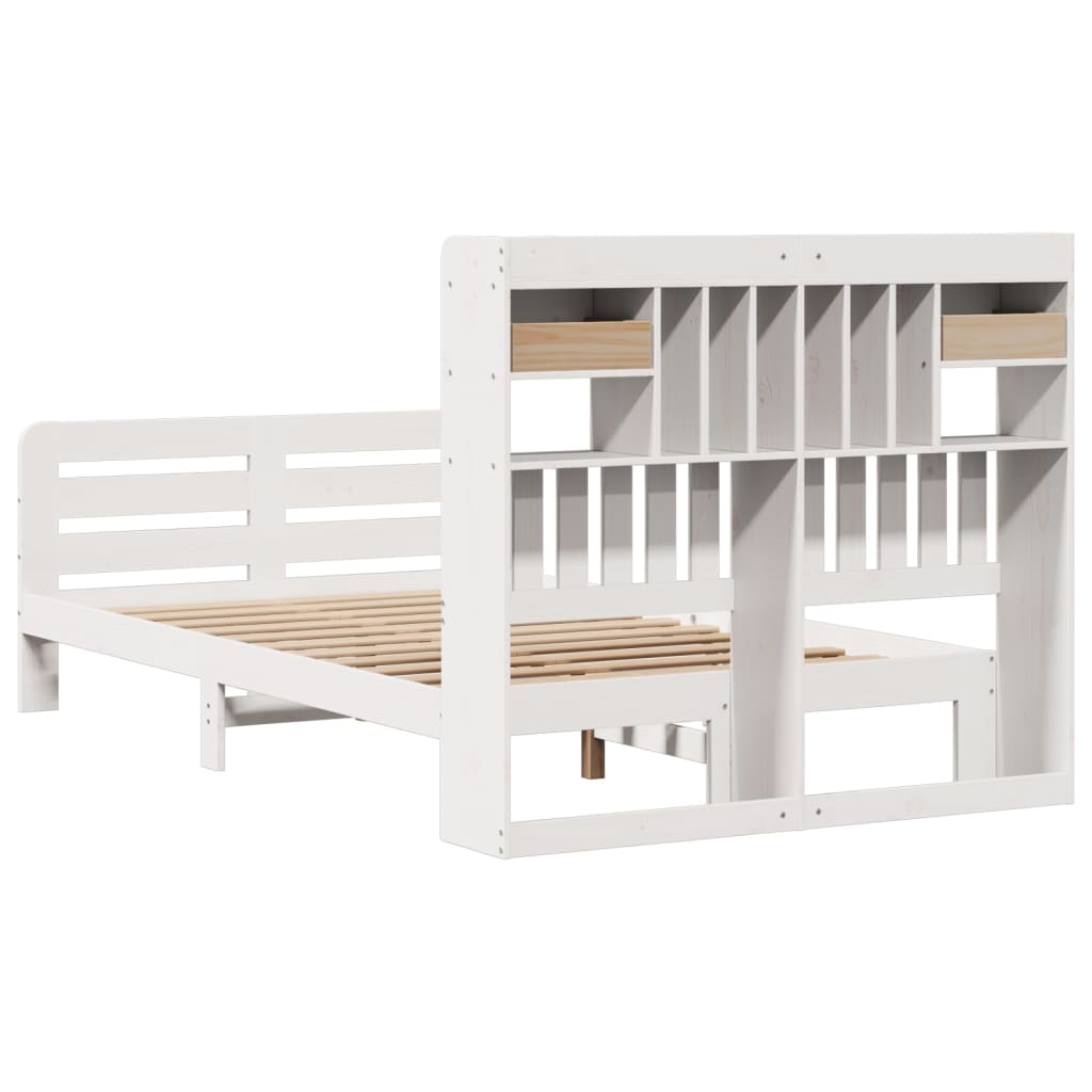 Seng med bokhylle uten madrass hvit 135x190 cm heltre furu