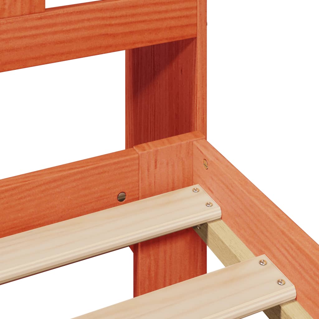 Seng med bokhylle uten madrass voksbrun 135x190 cm heltre furu