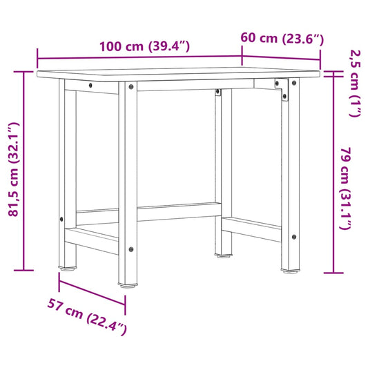 Arbeidsbenk 100x60x81,5 cm heltre eik rektangulær vidaXL