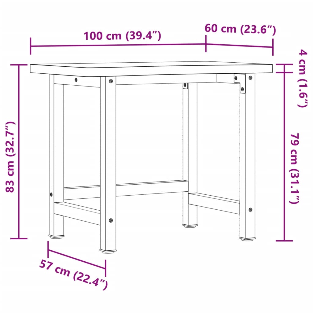 Arbeidsbenk 100x(55-60)x83 cm heltre bøk