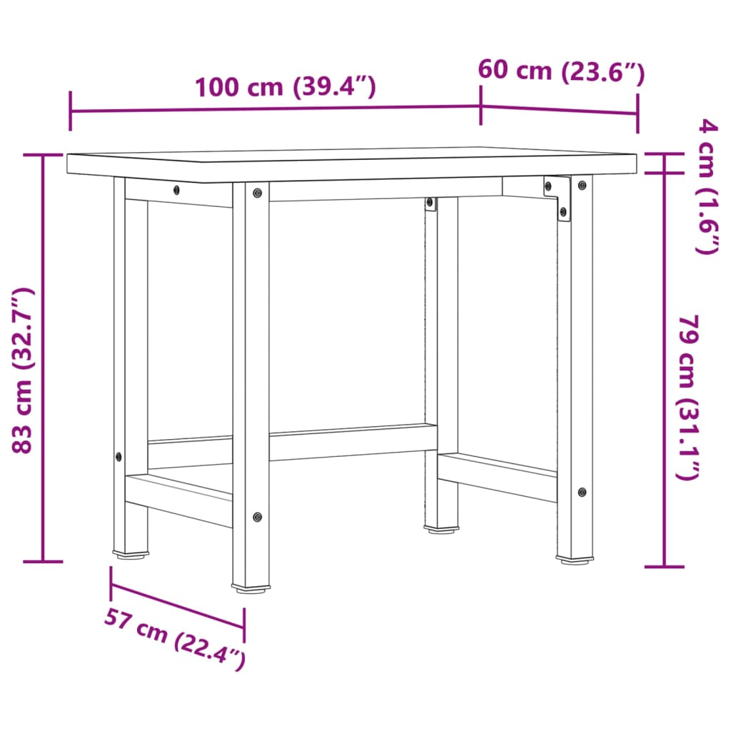 Arbeidsbenk 100x60x83 cm heltre akasie rektangulær