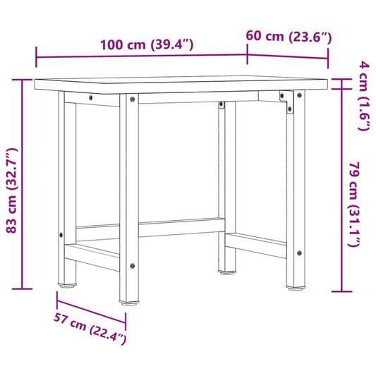 Arbeidsbenk 100x60x83 cm heltre akasie rektangulær