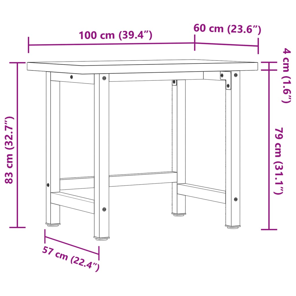 Arbeidsbenk 100x60x83 cm heltre akasie rektangulær