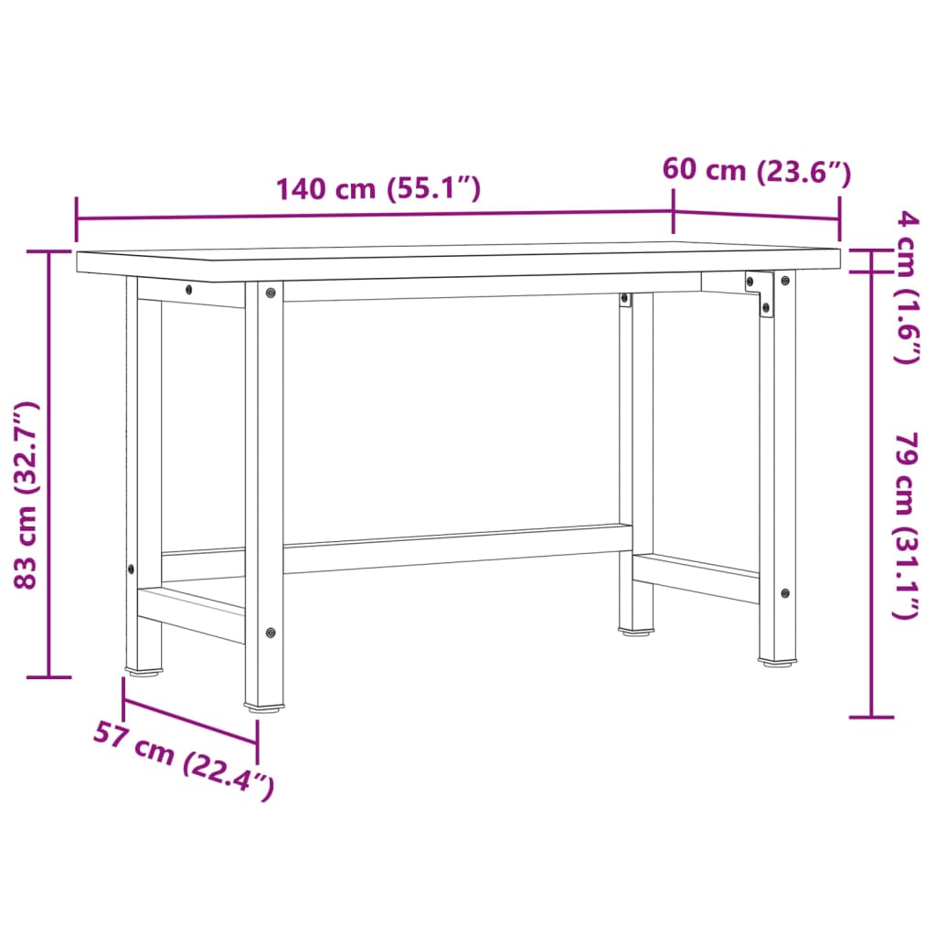 Arbeidsbenk 140x60x83 cm heltre akasie rektangulær