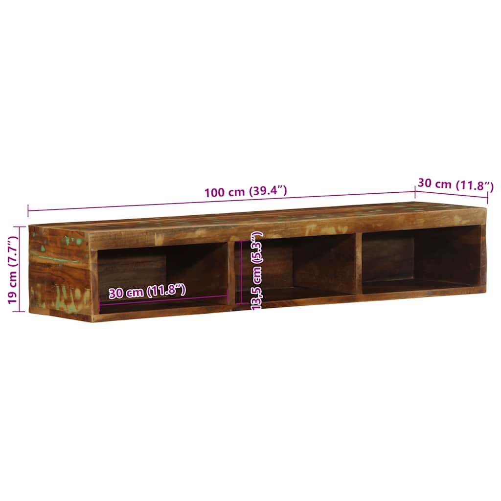 Veggmontert TV-benk 100x30x19 cm gjenvunnet heltre