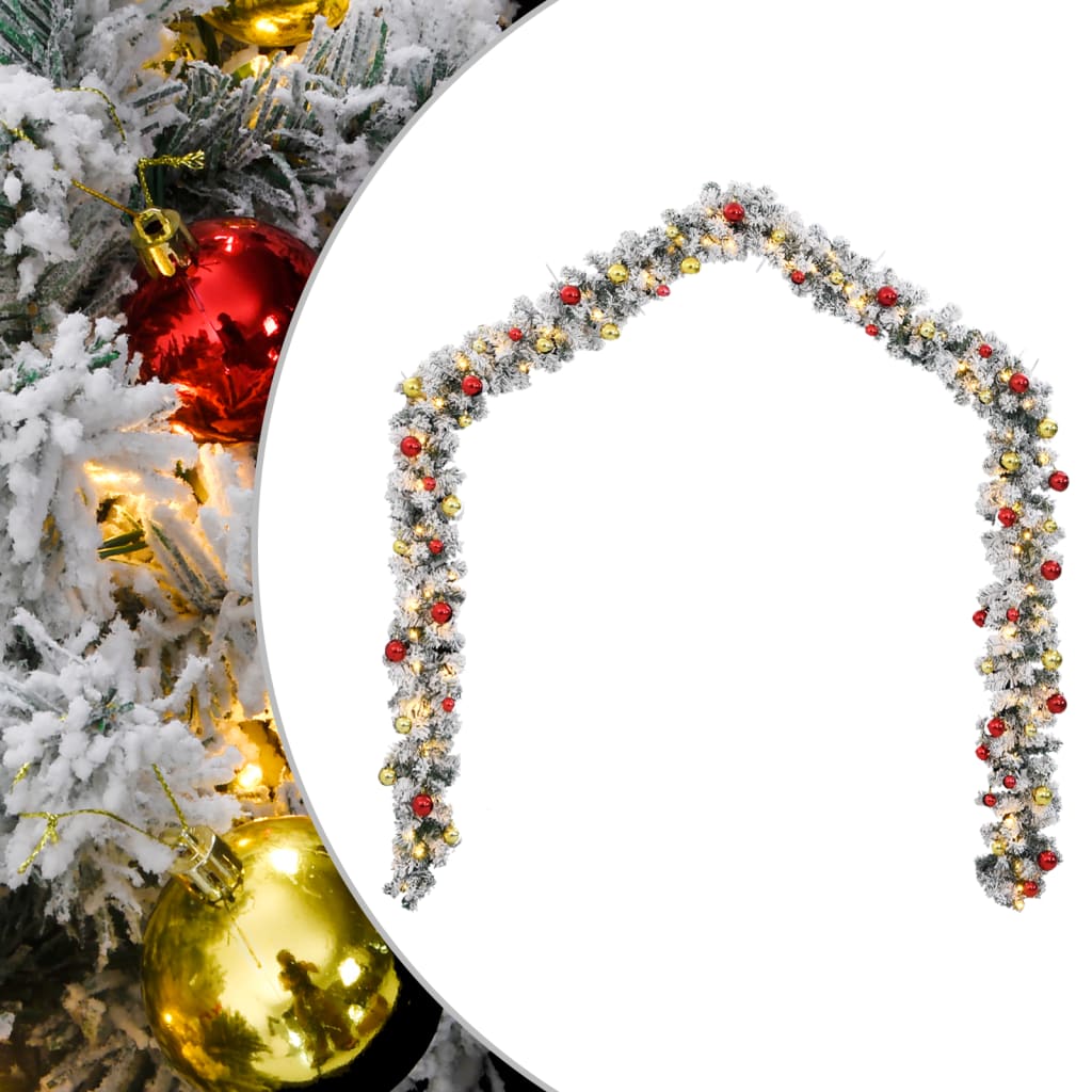 Julekrans med kuler og LED-lys grønn 5 m PVC
