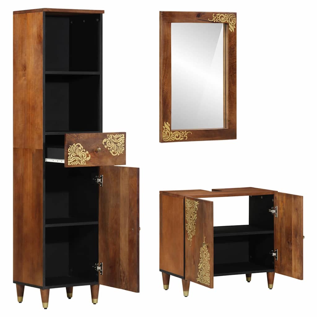 Baderomssett 3 pcs Brun 62 x 33 x 58 cm Massivt mangotre