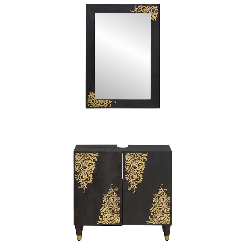Baderomsskapsett Veggmontert 2 pcs Svart Massiv mango tre