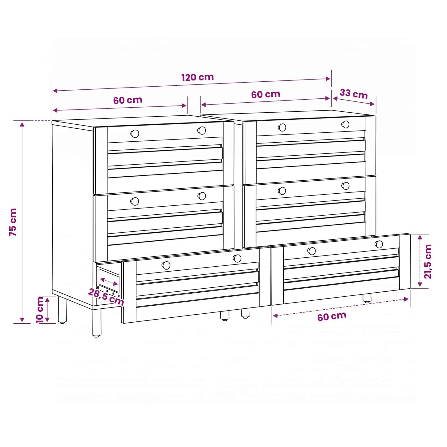 Oppbevaringsskap 2 stk. 120 x 33 x 75 cm Massiv mango tre
