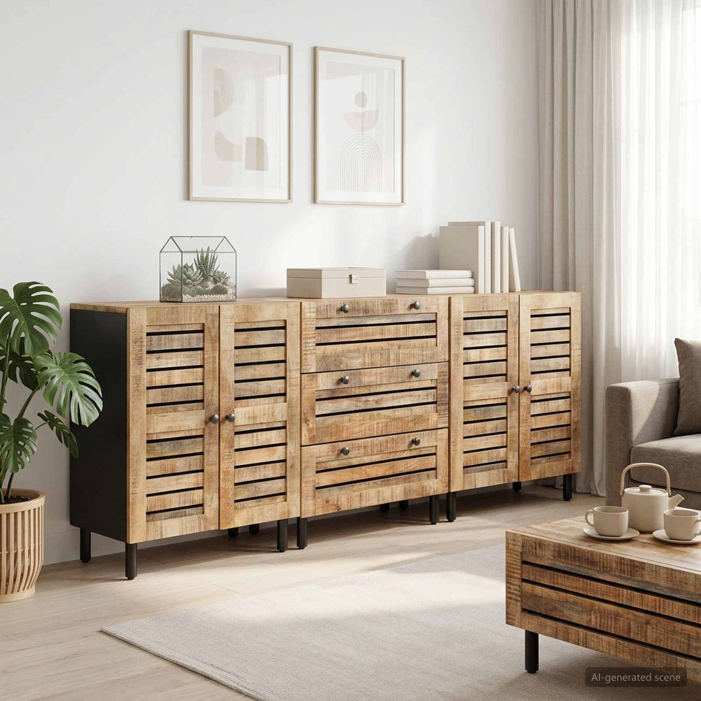 Oppbevaringsskap 3 stk. 180 x 33 x 75 cm Massiv mango tre