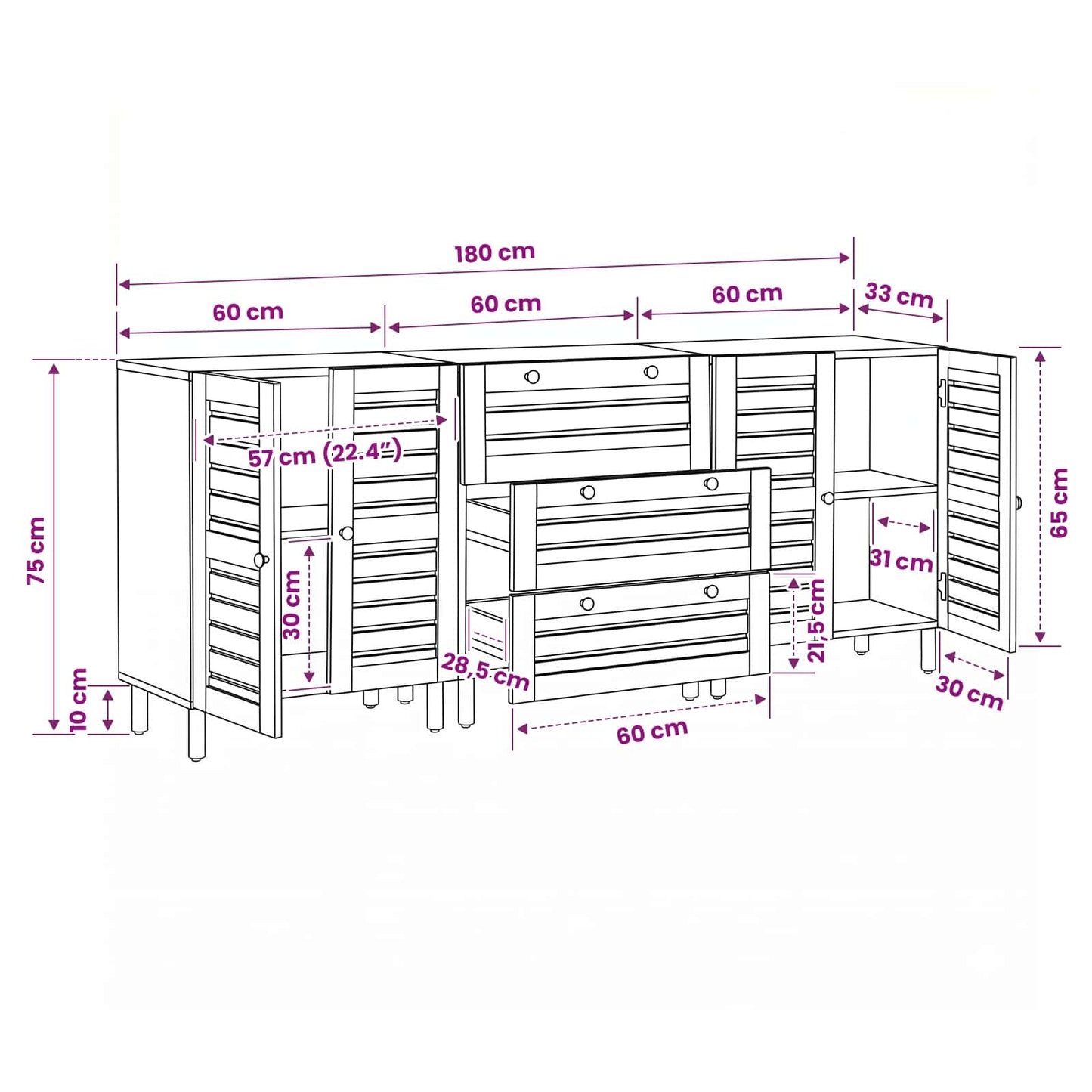Oppbevaringsskap 3 stk. 180 x 33 x 75 cm Massiv mango tre
