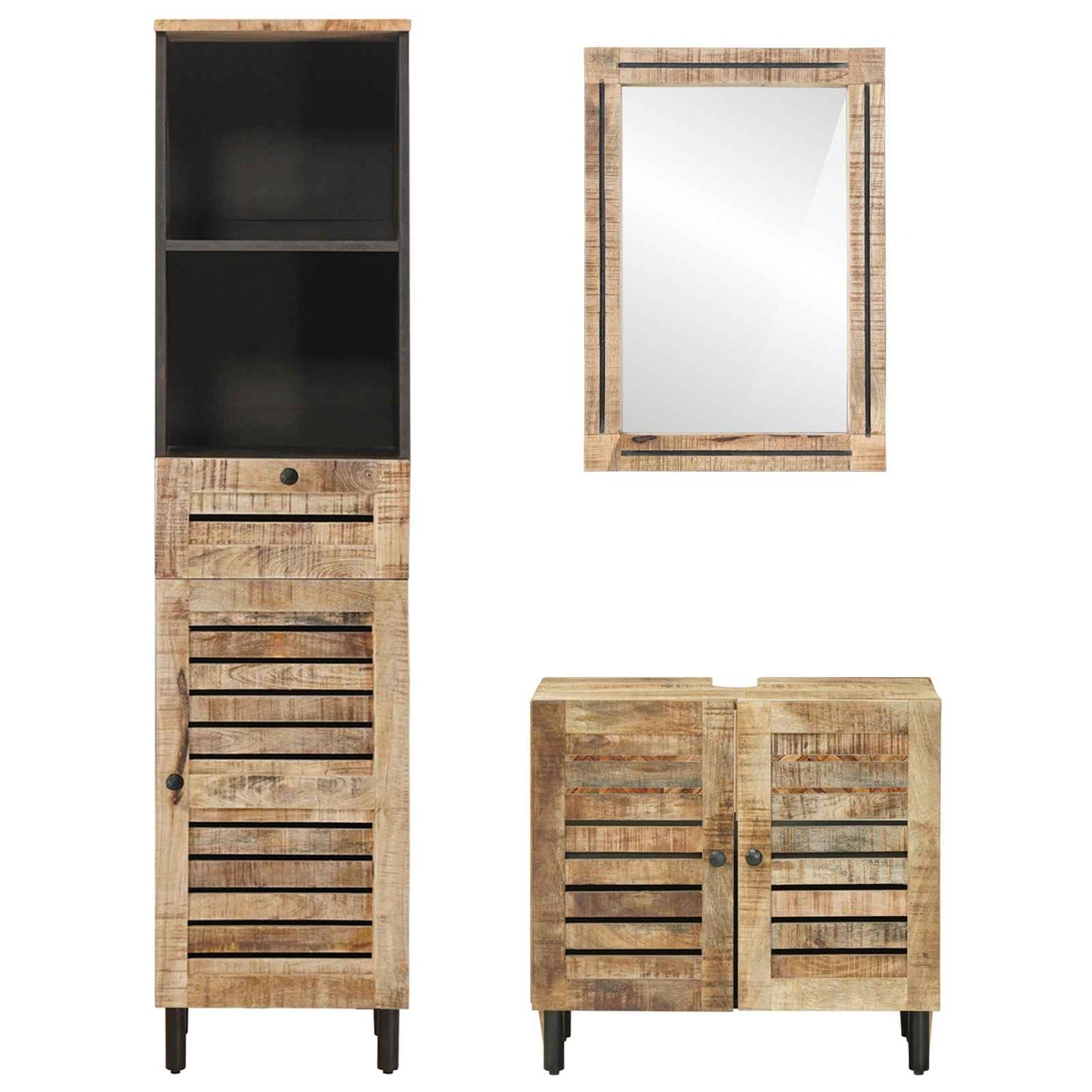 Baderomsskapsett 3 stk. Naturlig 38 x 33 x 160 cm