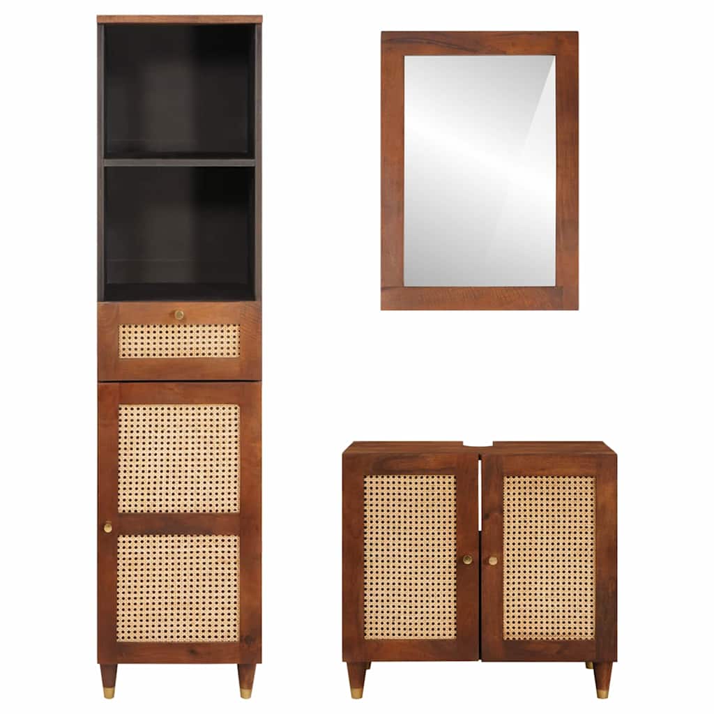 Baderomsmøbler med skuff 3 pcs 38 x 33 x 160 cm Massiv mango tre
