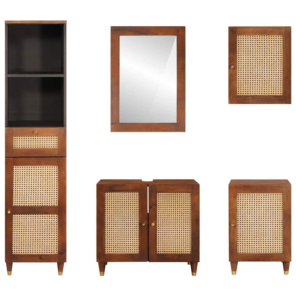 Baderomsmøbler 5 pcs 38 x 33 x 160 cm Solid mango tre, konstruert tre