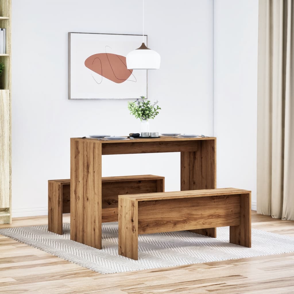 Sett med spisebord og benker 3 deler artisan eik konstruert tre