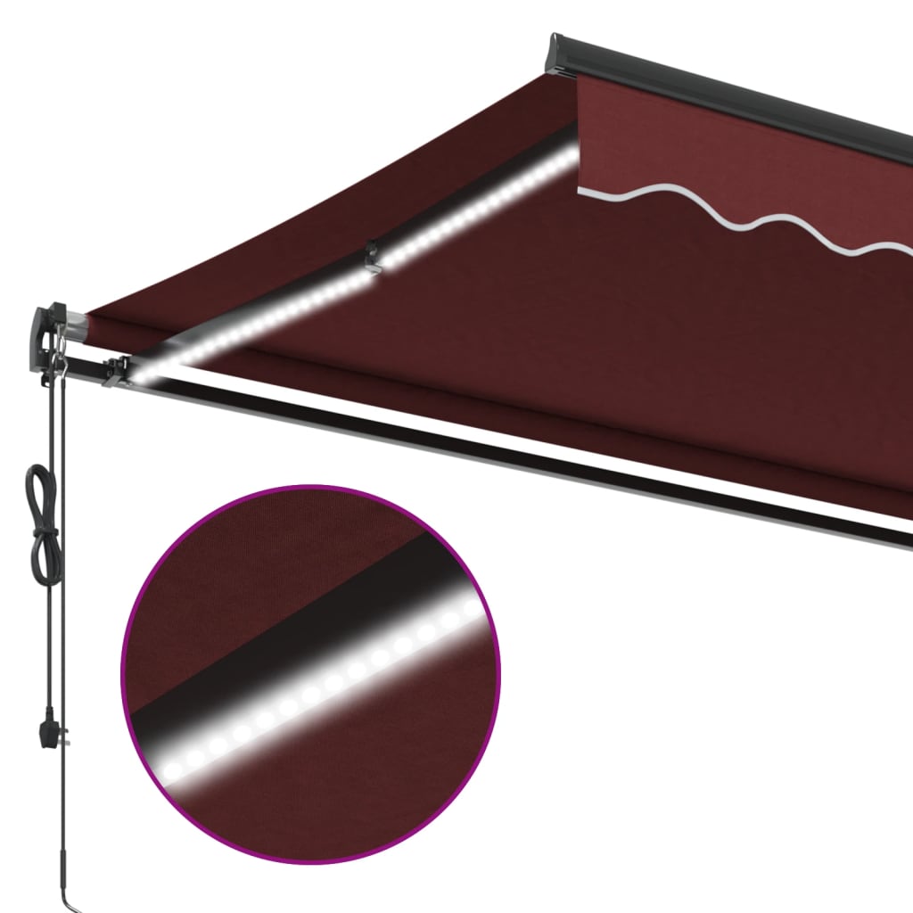 Automatisk uttrekkbar markise med LED burgunder 350x250 cm vidaXL