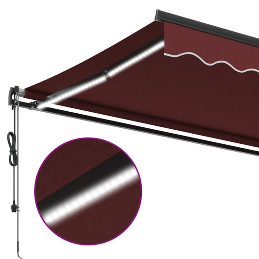 Automatisk uttrekkbar markise med LED burgunder 350x250 cm vidaXL