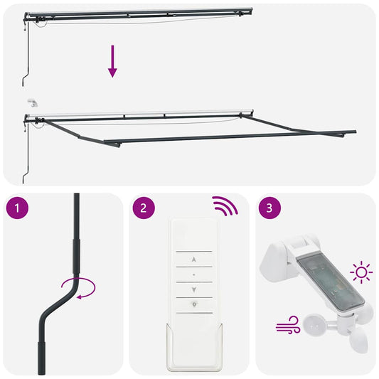 Automatisk uttrekkbar markise med LED burgunder 450x300 cm