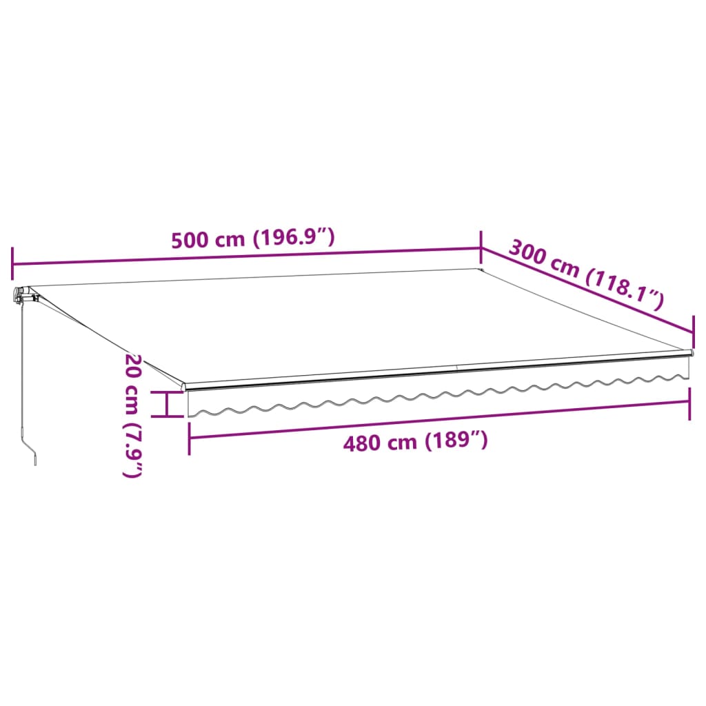 Manuell uttrekkbar markise burgunder 500x300 cm