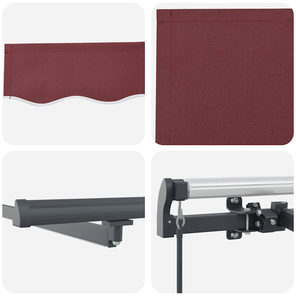 Manuell uttrekkbar markise med LED burgunder 500x300 cm