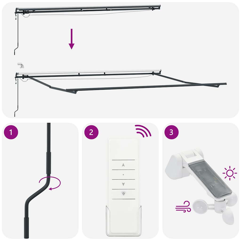 Automatisk uttrekkbar markise med LED burgunder 500x300 cm