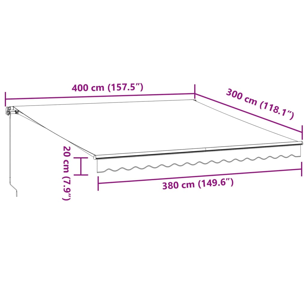 Manuell uttrekkbar markise med LED brun 400x300 cm