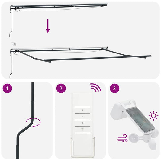 Automatisk uttrekkbar markise med LED brun 400x300 cm