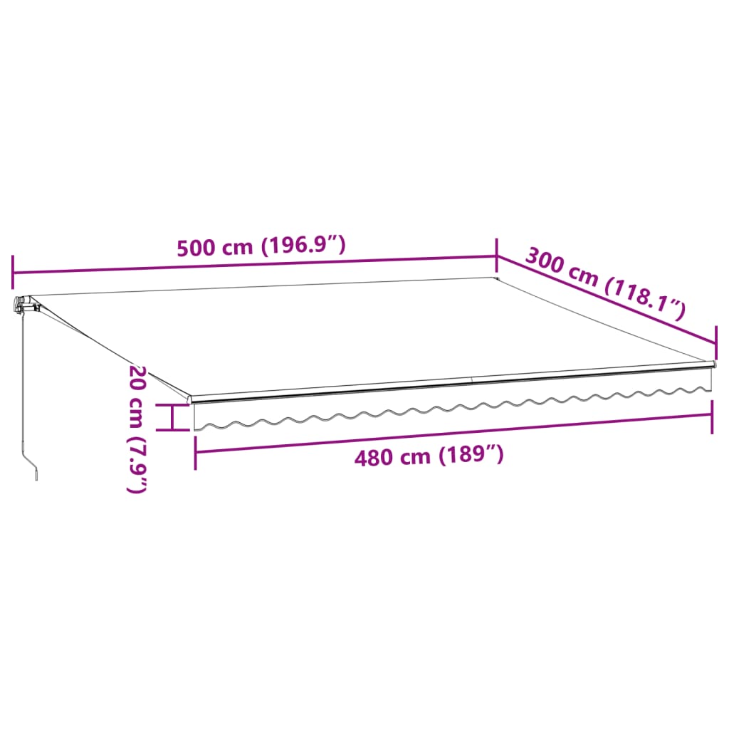 Manuell uttrekkbar markise brun 500x300 cm