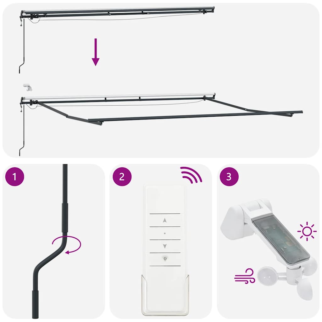Automatisk uttrekkbar markise med LED brun 500x300 cm