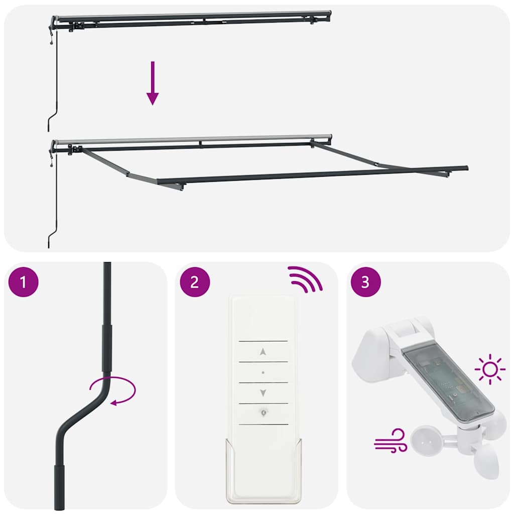 Automatisk uttrekkbart markise antrasitt og hvit 300x250 cm vidaXL