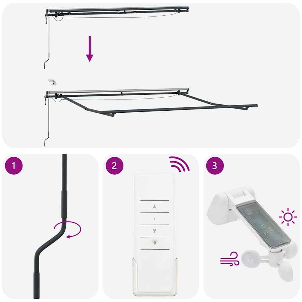 Automatisk uttrekkbar markise LED antrasitt og hvit 300x250 cm vidaXL