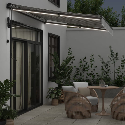 Automatisk uttrekkbar markise LED antrasitt og hvit 350x250 cm vidaXL
