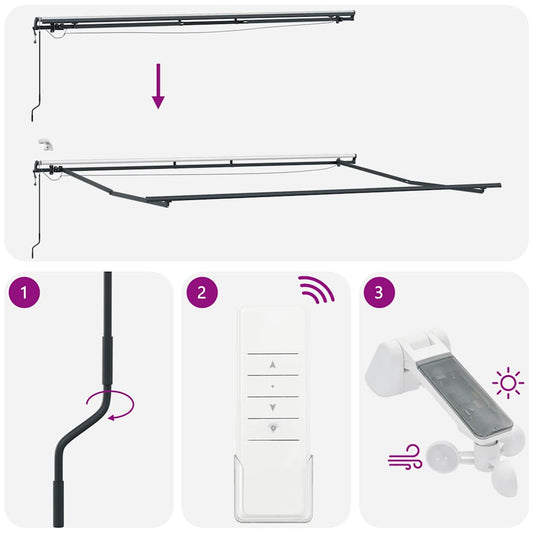 Automatisk uttrekkbar markise LED antrasitt og hvit 450x300 cm vidaXL