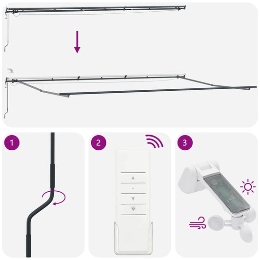 Automatisk uttrekkbar markise LED antrasitt og hvit 600x300 cm vidaXL