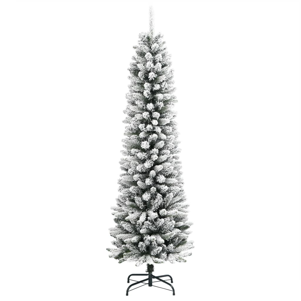 Slankt kunstig juletre med flokket snø 180 cm PVC og PE