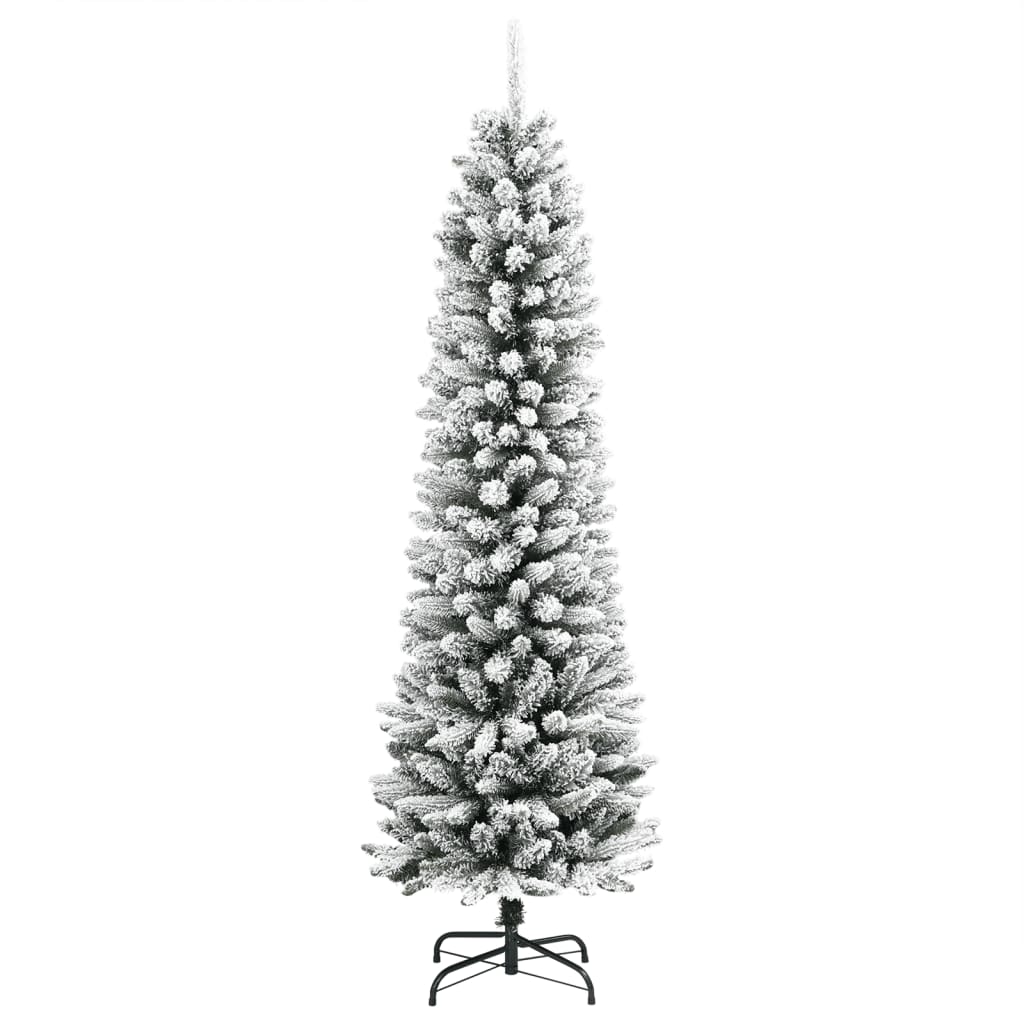 Slankt kunstig juletre med flokket snø 210 cm PVC og PE