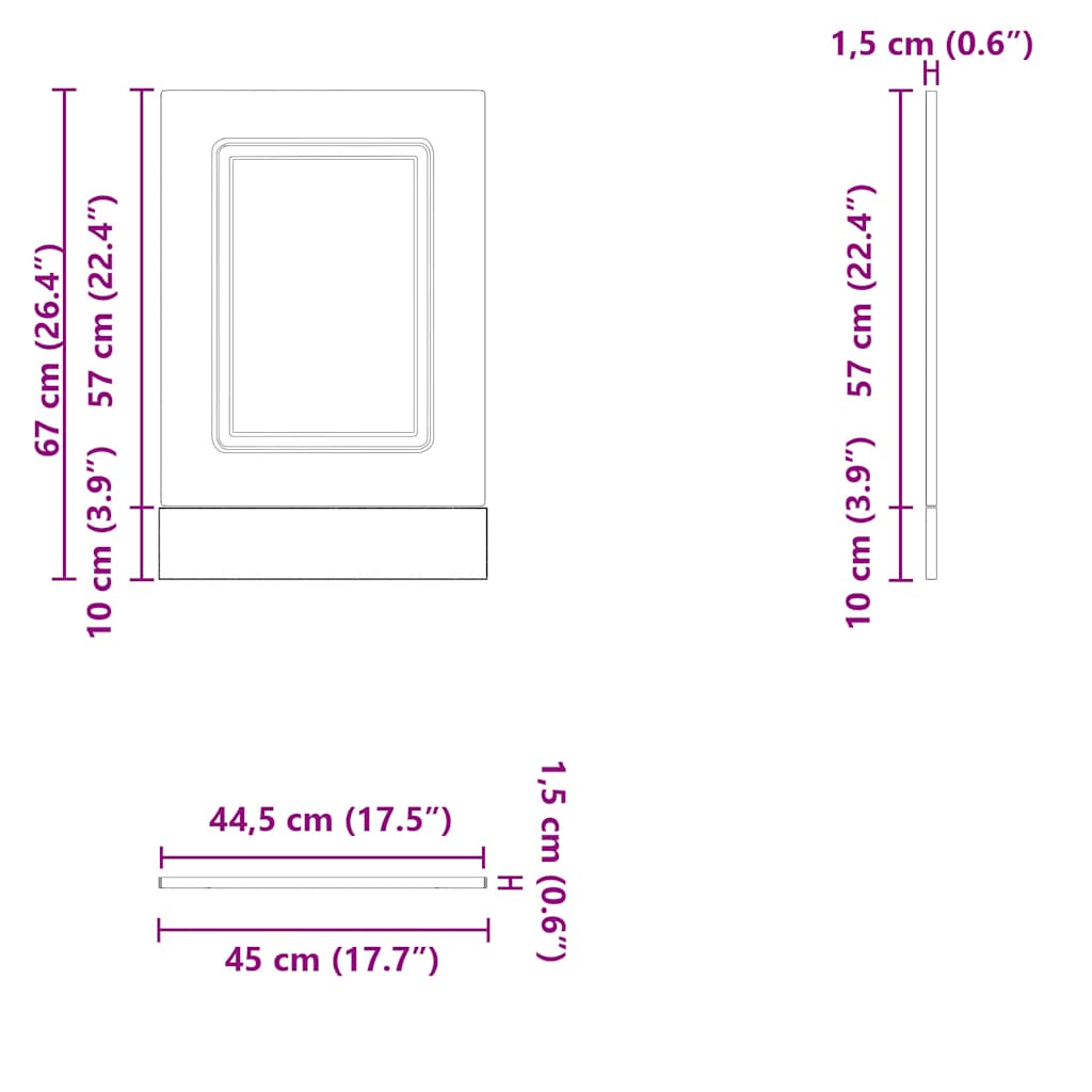 Oppvaskmaskin panel Kalmar hvit 45x1,5x67 cm konstruert tre