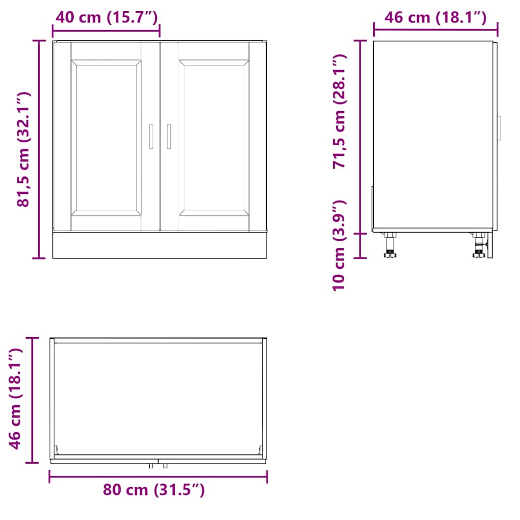 Vask underskap Porto sonoma eik 80x46x81,5 cm konstruert tre