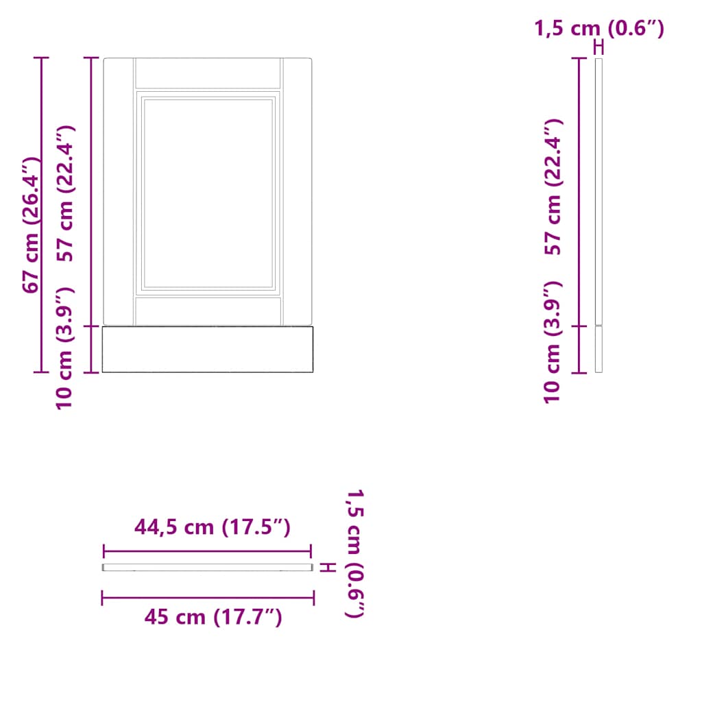 Oppvaskmaskin panel Porto grå sonoma 45x1,5x57cm konstruert tre