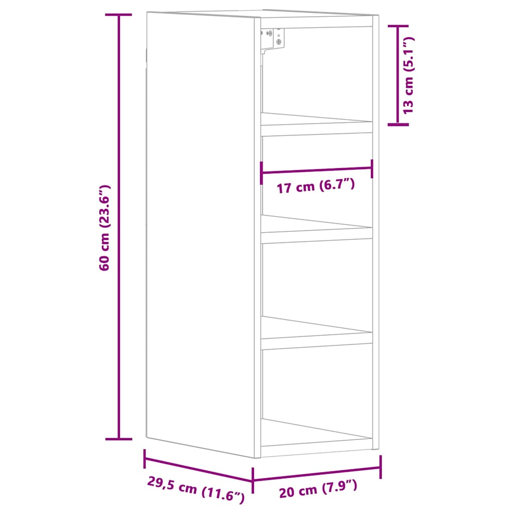 Vegghengt skap "Riga" røkt eik 20x29,5x60 cm konstruert tre