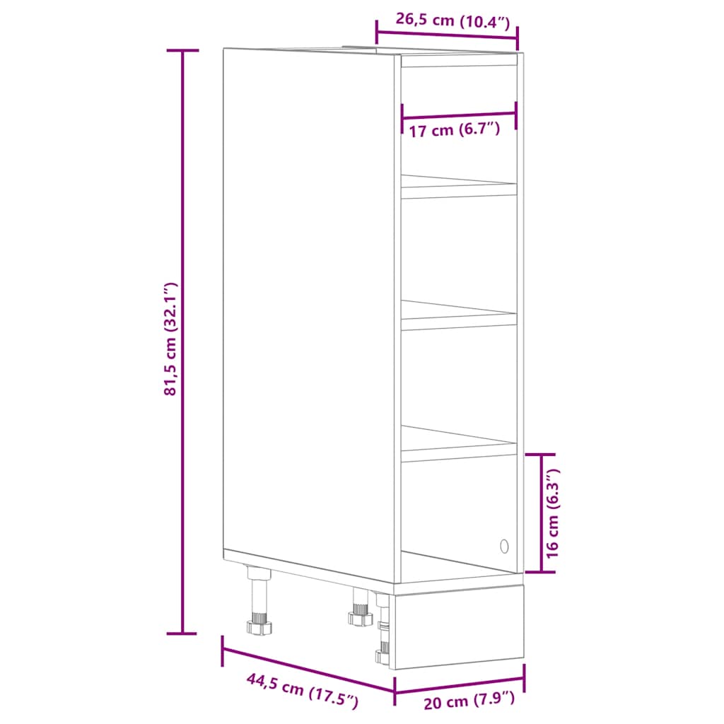 Bunnskap "Riga" hvit 20x44,5x81,5 cm konstruert tre