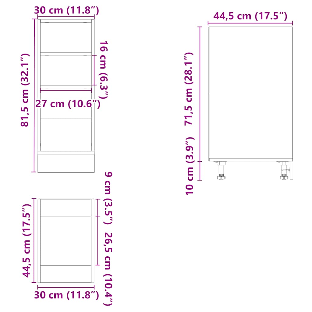 Bunnskap hvit 30x44,5x81,5 cm konstruert tre